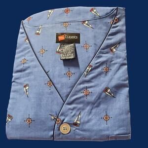 Hanes Classics Pajama Top 2X Nautical Sailboat Print Short Sleeve Blue - NEW